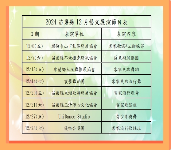 12月節目表